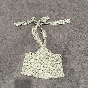 White floral halter crop top